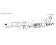 Boeing KC-135R Stratotanker. Vector Drawing Of Aerial Refueling Tanker . Side View. Image For Illustration And Infographics. 