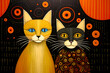 Two cats in folk art style. 