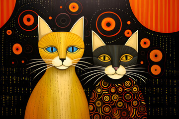 Naklejka na meble Two cats in folk art style. 