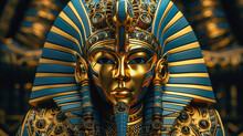 Ancient Golden Statue Of Egyptian Pharaoh With Cobra Headdress AI Generated