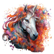An Ethereal Horse T-shirt Design Presenting A Mythical Scene Of A Unicorn In A Magical Forest, Generative Ai