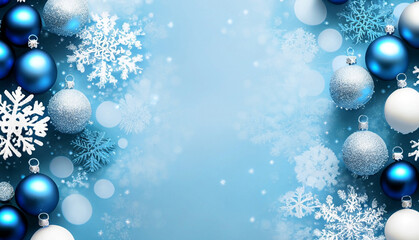 blue christmas background with snowflakes and christmas balls
