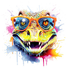 Wall Mural - cartoon colorful crocodile with sunglasses on white background.