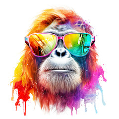 Wall Mural - cartoon colorful monkey, gorilla with sunglasses on white background.