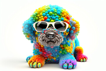 Wall Mural - cartoon colorful dog with sunglasses on white background.