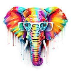 Wall Mural - cartoon colorful elephant with sunglasses on white background.