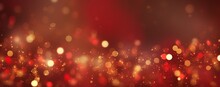 Red And Gold Sparkles Background. Defocused Abstract Festive Lights On Background. AI Image, Digital Design.	