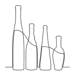 Wall Mural - Sketchy image shape of a glass bottle silhouette. Alcohol, wine, whiskey, vodka, brandy, cognac, beer, kvass, champagne, liqueur