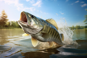 Wall Mural - Largemouth Black Bass Leaping created with Generative AI Technology, ai, generative