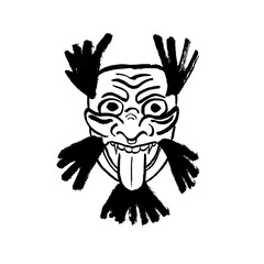 Wall Mural - Samurai mask. Vector, calligraphy, ink, brush, hand drawing, sketch, art. Ancient Japan, culture, tradition, warrior. White on black. Eps10