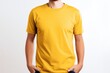 © Lana_M - Young man in a yellow T-shirt on white background, mock up Generative AI