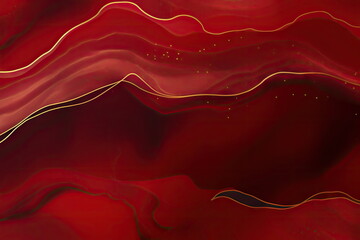 Wall Mural - red marble gradient background with golden lines