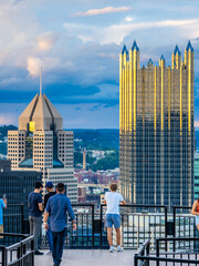 People at the observation deck of Grand View at Mount Wasington in Pittsburgh