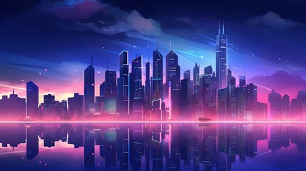 Wall Mural - Landscape of night city, illustration for product presentation and template design.