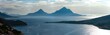 Panorama of Tomma mountain island in Norwegian archipelago coastline of Helgeland. Smaltinden view, Luröy, Nordnorge. Norway mountains in the summer. High resolution beautiful Norway. Fjelltur Norge