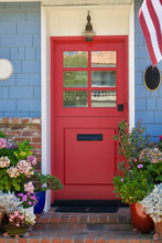 Vintage Island Bungalow Painted Red, White And Blue