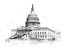 White House Building In Ink Drawing Style In Vector Graphic