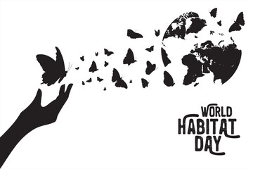 Wall Mural - world habitat day. vector illustration of a flock of butterflies flying