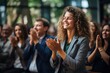© sirisakboakaew - Applause. Happy business people as the audience at a seminar with support or motivation. Smiling team and staff are clapping for success, deal, or celebration in a workshop or conference.