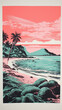 Holiday in paradise - Risograph screenprint print - idyllic beach, holiday resort