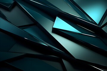 Wall Mural - abstract background with 3D geometric blue and green design, AI generate