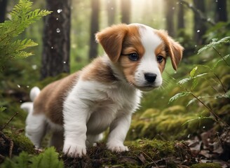 Wall Mural - Young Dog on a Nature Walk in the Foliage generative ai