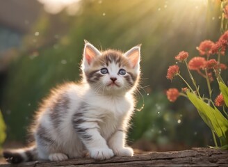 Poster - Cat in the Rural Grass: A Pet's Purrful Meow generative ai