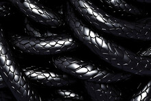 3d Render, Abstract Background With Black Snake With Metallic Scales Texture