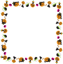 The Black Cat And Jack O Lantern Pumpkin Boarder Line  For Halloween Content.