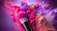 Makeup Brush With Pink And Purple Powder Explosion
