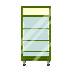 Wall Mural - Tall shelf or glass shop display vector. Drawing of refrigerator for product showcase in stores isolated on white background. Shopping, retail concept