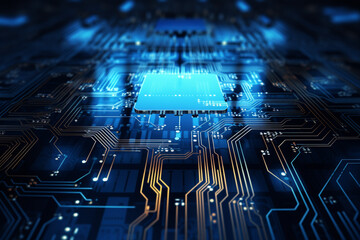 Wall Mural - blue technology circuit board on the dark background illustration