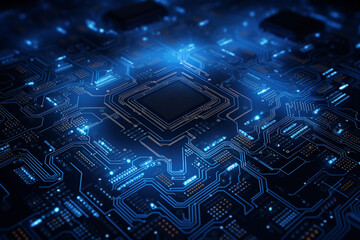 Wall Mural - blue technology circuit board on the dark background illustration