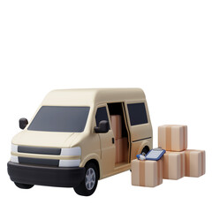 Wall Mural - Delivery van with box cargo and online shopping concept