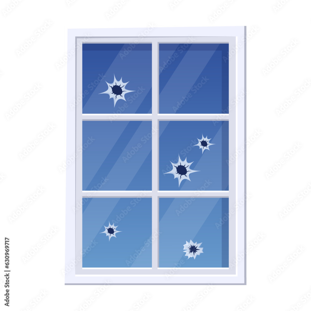 Vetor Broken rectangular window shape with holes illustration. Cartoon ...