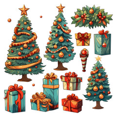 Wall Mural - set of cute christmas element decoration illustration template. icon, sticker. with transparent back