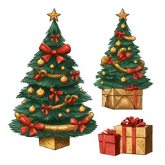 Wall Mural - set of cute christmas element decoration illustration template. icon, sticker. with transparent back