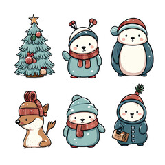 Wall Mural - set of cute christmas element decoration illustration template. icon, sticker. with transparent back
