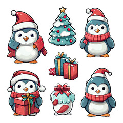 Wall Mural - set of cute christmas element decoration illustration template. icon, sticker. with transparent back