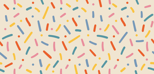 Wall Mural - colorful hand drawn confetti y2k naive seamless pattern. vector abstract doodle lines background in 