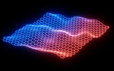 Poster - Glowing hexagonal grid neon background, 3d rendering.