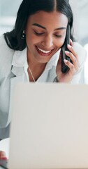 Aufkleber - Phone call, planning and business Indian woman on laptop for talking, discussion and communication. Corporate office, email and female person speak on computer for contact, network and conversation