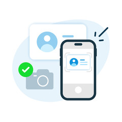 Poster - scan or take photo of ID card with smartphone camera concept illustration flat design vector eps10. modern graphic element for landing ui, infographic, icon