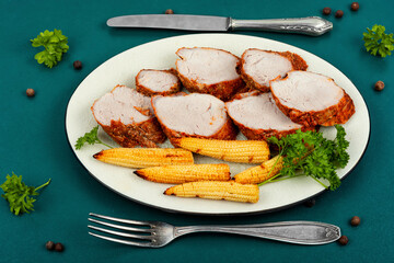 Wall Mural - Sliced pork meat tenderloin.