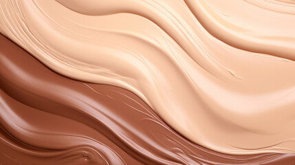 Cosmetic smears of creamy dark skin texture on a beige background