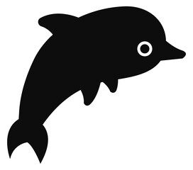 Wall Mural - Dolphin black icon. Cute marine animal jumping