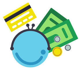 Poster - Money purse icon. Cash and credit card. Wallet symbol