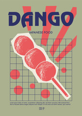 Wall Mural - Japanese dango. Price tag or poster design. Set of vector illustrations. Typography. Engraving style. Labels, cover, t-shirt print, painting.