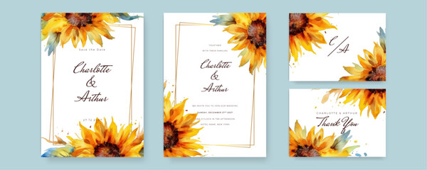 Poster - wedding invitations with purple elegant flowers and leaves