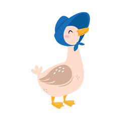 Sticker - Funny Goose Character Stand in Blue Hat Vector Illustration